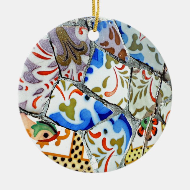 Gaudis Park Guell Mosaik-Fliesen Keramik Ornament (Vorne)