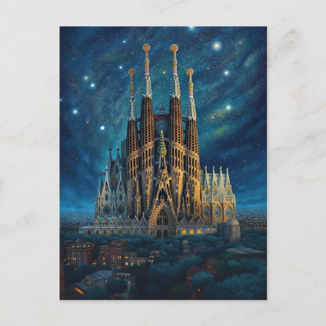 Gaudis Starry Dream | Barcelona Sagrada Familia Postkarte (Vorderseite)