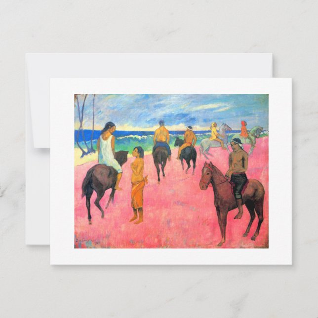Gauguin Pferdekunstfahrer am rosa Strand in Tahiti Ankündigung (Vorderseite)