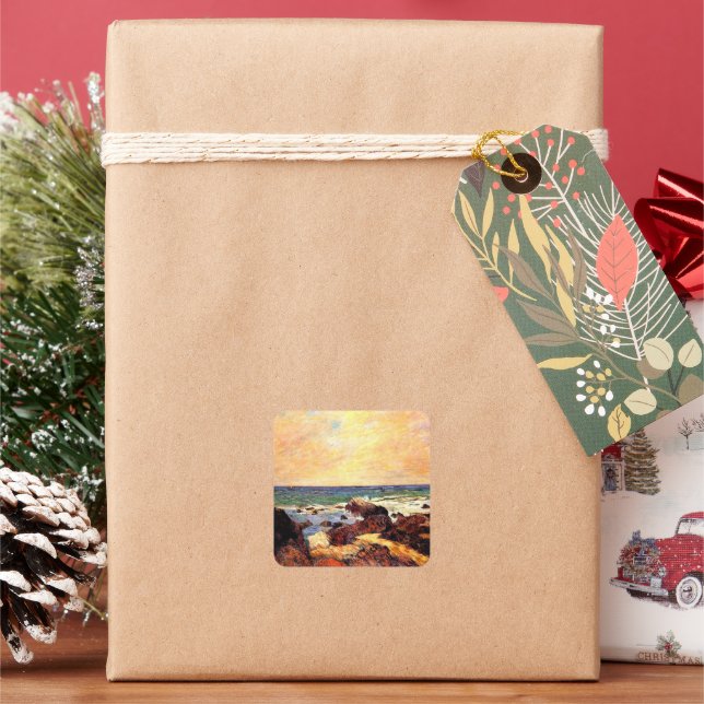 Gauguin - Rocks and Sea, Quadratischer Aufkleber (Feiertag)