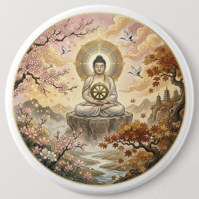 Gautam-Buddh-Meditations-Kunst-Button - Friedvolle Button (Vorderseite)