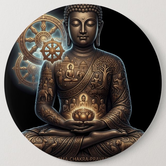 Gautam Buddh Meditierknopf | Dhamma-Symbol Des Button (Vorderseite)