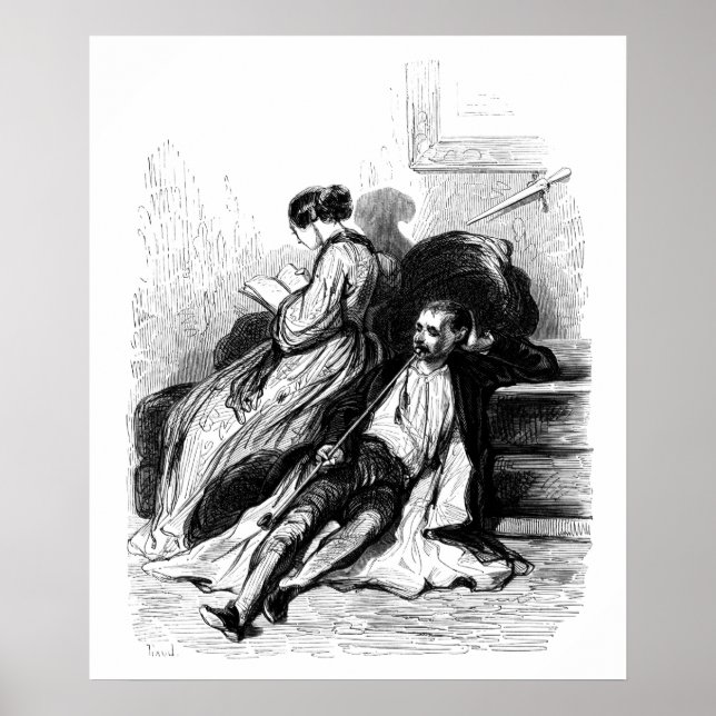 Gavarni: Mann raucht eine lange Pfeife Poster (Vorne)