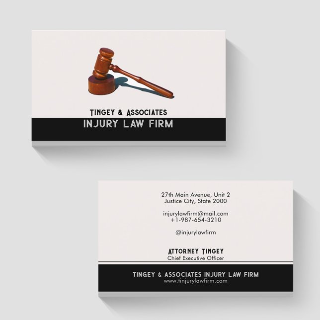 Gavel Law Black and White Firm Business Card Visitenkarte (Von Creator hochgeladen)