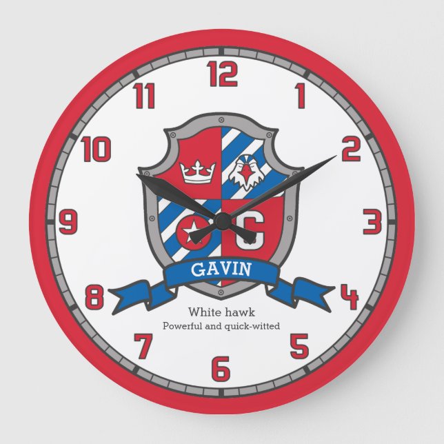 Gavin-Jungen-Name: Heraldry Schildvogel Große Wanduhr (Vorderseite)