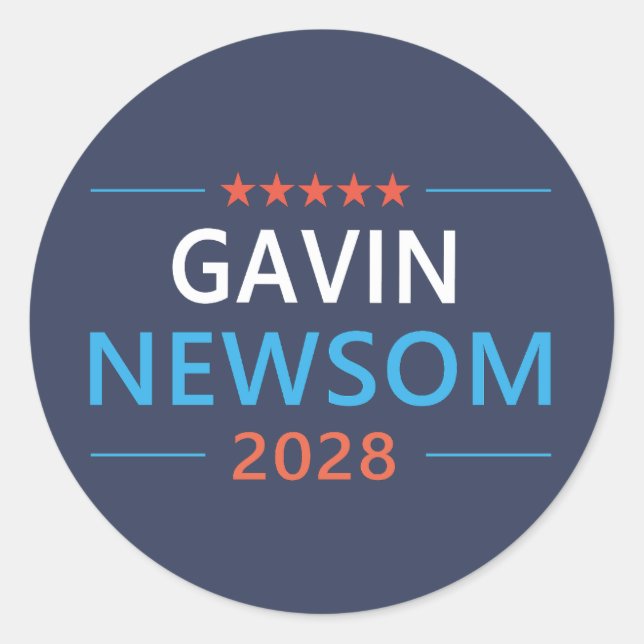 Gavin Newsom 2028 für den Präsidenten Runder Aufkleber (Vorderseite)