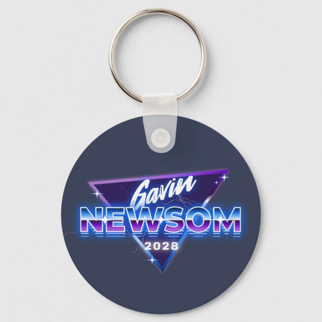 Gavin Newsom 2028 für Präsident Retro 80er Schlüsselanhänger (Vorderseite)