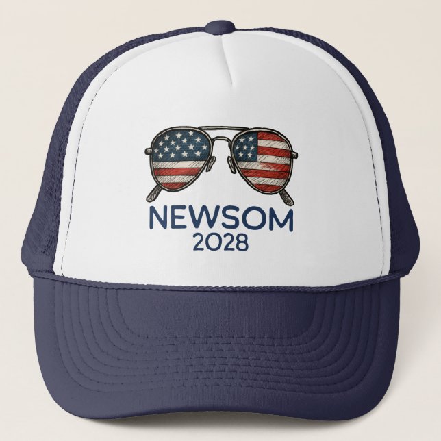 Gavin Newsom 2028 für Präsident Sonnenbrille Truckerkappe (Vorderseite)