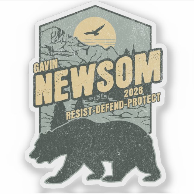 Gavin Newsom 2028 Resist Protect Defend Aufkleber (Vorderseite)