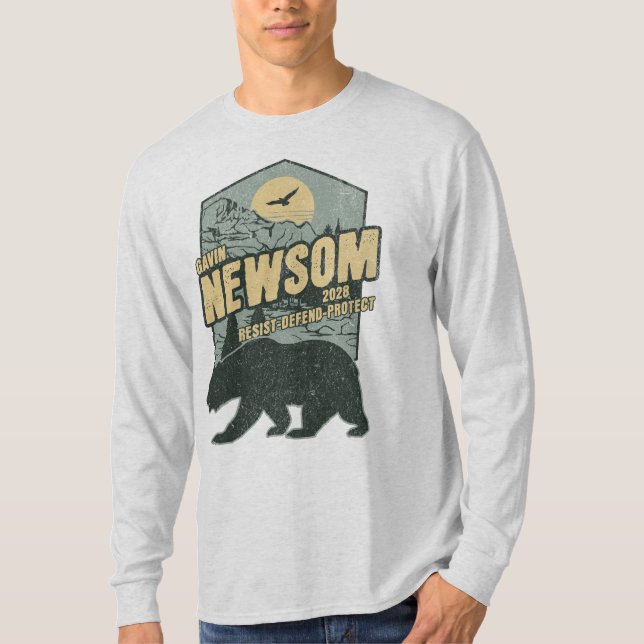 Gavin Newsom 2028 Resist Protect Defend T-Shirt (Vorderseite)