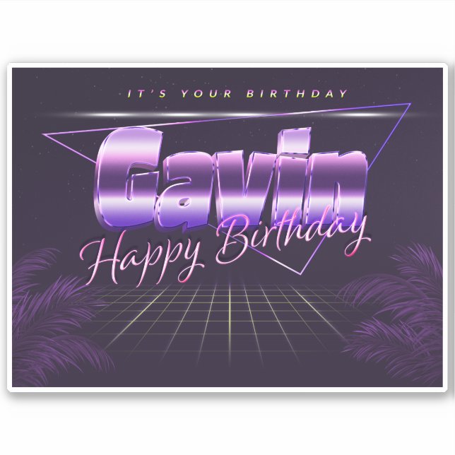 Gavin Nom Prénom lila retro Sticker (Devant)