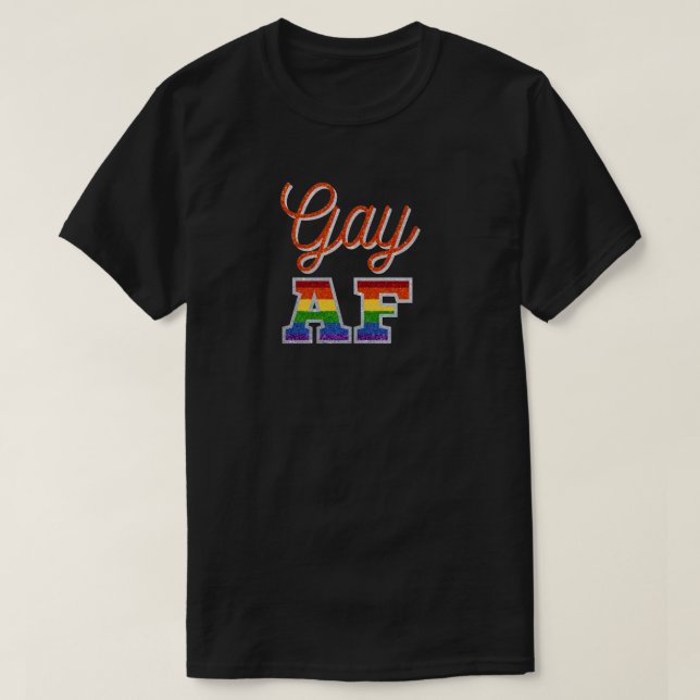 Gay AF Orange Rainbow Glitzer T-Shirt (Design vorne)