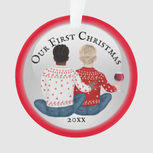 Gay African American & caucasian Paar FOTO Ornament