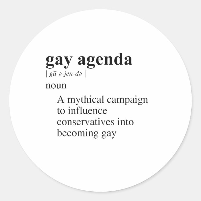GAY AGENDA RUNDER AUFKLEBER (Vorderseite)
