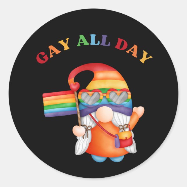 Gay All Day farbenfrohe Flagge Runder Aufkleber (Vorderseite)