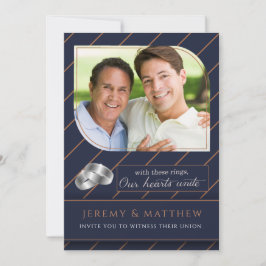 Gay and Lesbian Blue Pinstripe Foto Wedding Einladung