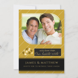 Gay and Lesbian Gold Pinstripe Foto Hochzeit Einladung