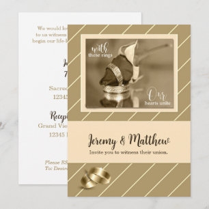 Gay and Lesbian Wedding Invitation Taupe Pinstripe Einladung