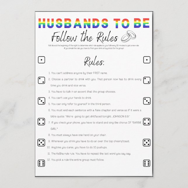 Gay Bachelor Party Game, folgen Sie den Regeln Einladung (Vorderseite)