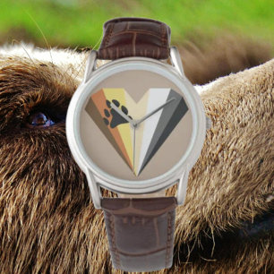Gay Bear Pride Coeur Cuir Brown Bracelet Montre