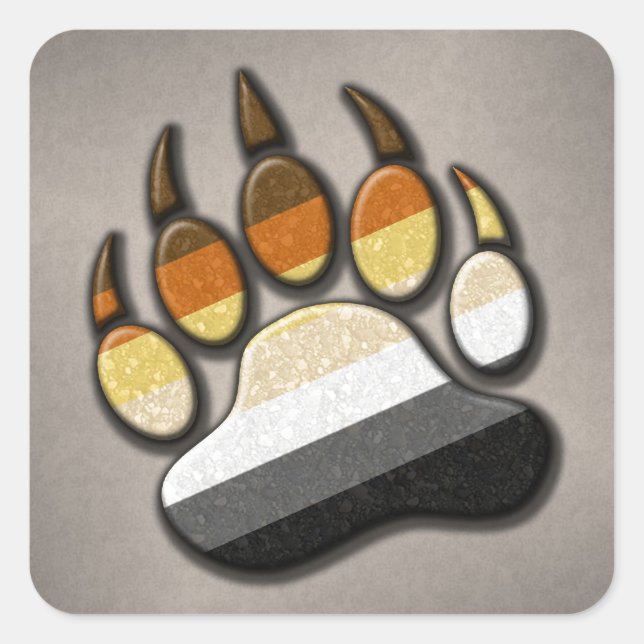 Gay Bear Pride Flag farbiges Paw Symbol Quadratischer Aufkleber (Vorderseite)