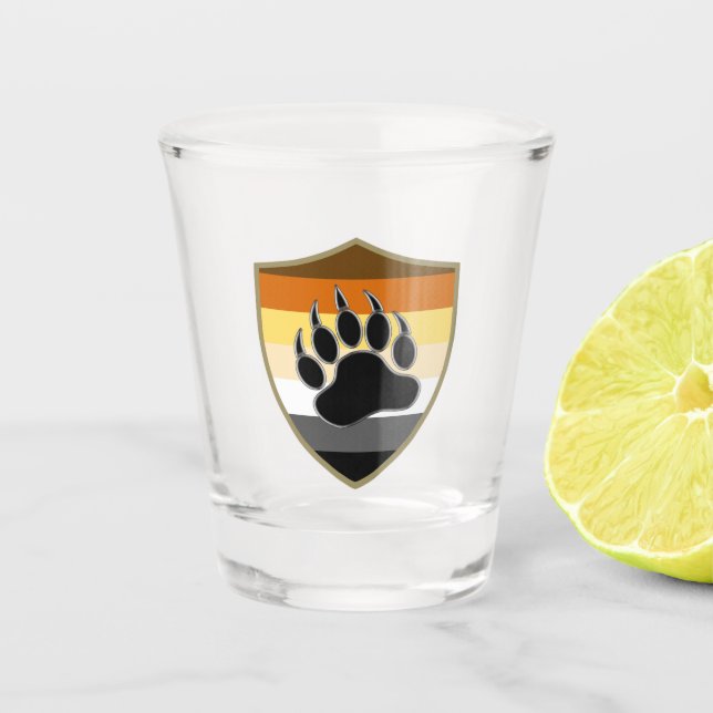 Gay Bears Pride Flag und Bärenschild Schnapsglas (Vorderseite)
