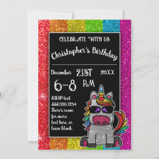 Gay Birthday Party Rainbow Glitzer Unicorn LGBT+ Einladung