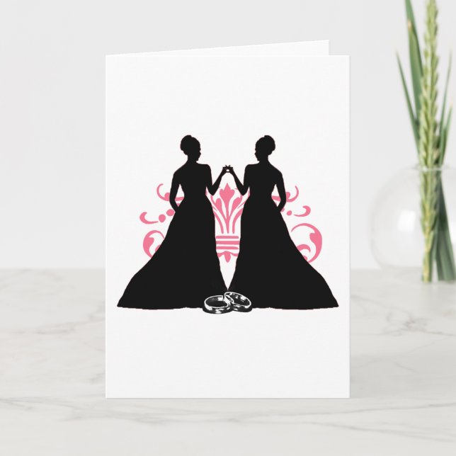 Gay Bride Pink Lesbian Wedding Blüh Art Karte (Vorderseite)