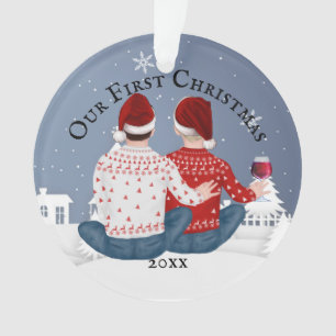 Gay caucasian Mr. and Mr. Ehepaar FOTO Winter Ornament