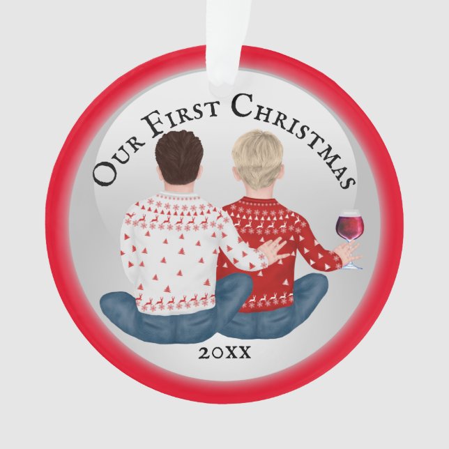 Gay caucasian Mr. und Mr. Paar FOTO Ornament (Vorderseite)