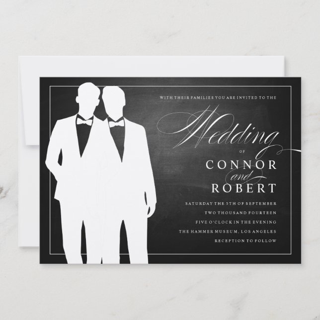 Gay Chalkboard Hochzeit von zwei großen Silhouette Einladung (Vorderseite)