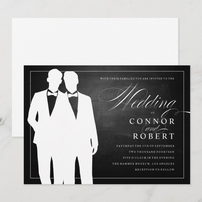 Gay Chalkboard Hochzeit von zwei großen Silhouette Einladung (Vorne/Hinten)