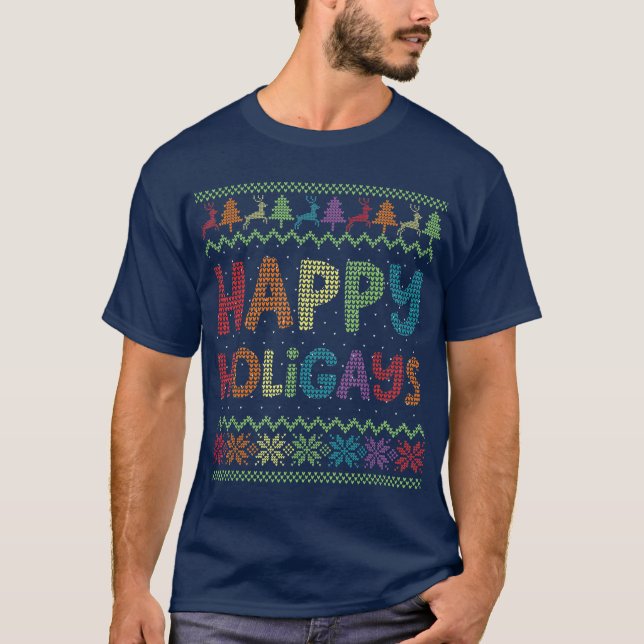 Gay Christmas Funny LGB Happy Holigays Rainbow T-Shirt (Vorderseite)