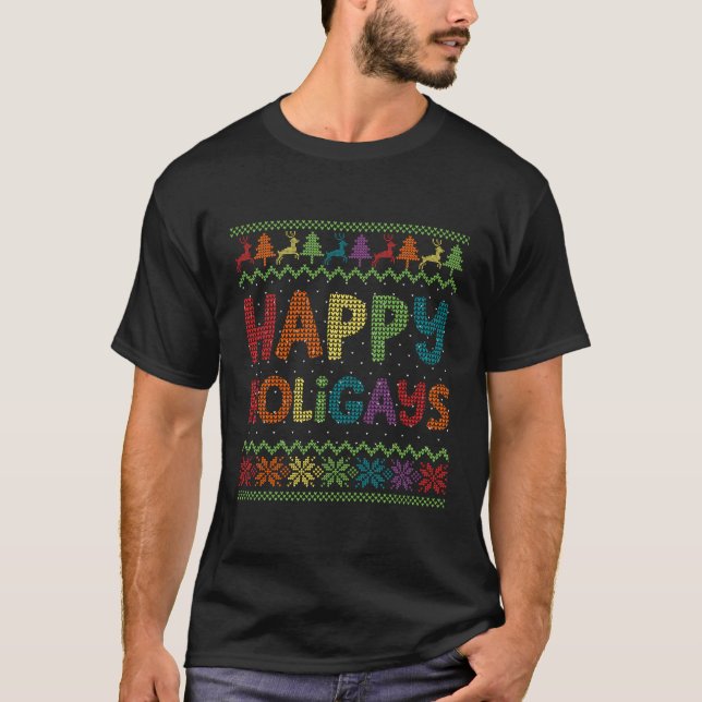 Gay Christmas Funny Lgbt Happy Holigays Rainbow Pa T-Shirt (Vorderseite)