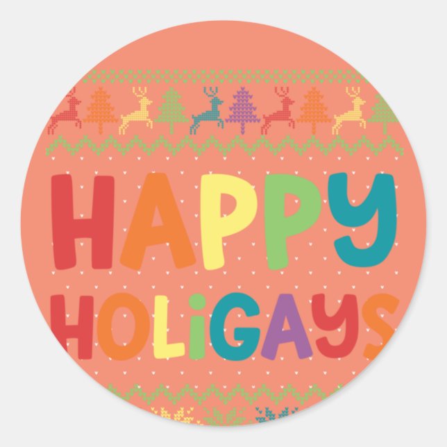 Gay Christmas Funny LGBT Happy Holigays Rainbow Runder Aufkleber (Vorderseite)