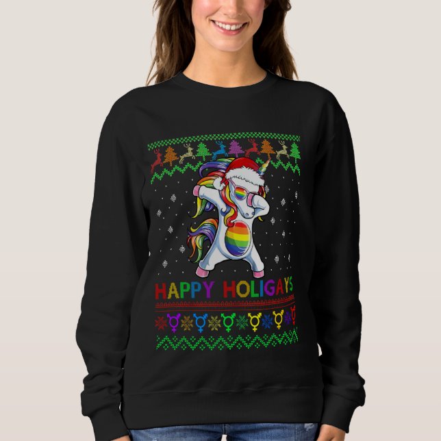 Gay Christmas Sweater Happy Holigays Rainbow Dabbi Sweatshirt (Vorderseite)