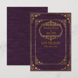 Gay Couple Brown Barnwood and Gold Frames Wedding Save The Date