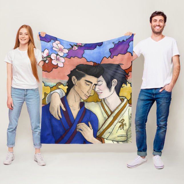Gay Couple im Stil der japanischen Kunst Ukiyo-e Fleecedecke (Beispiel)