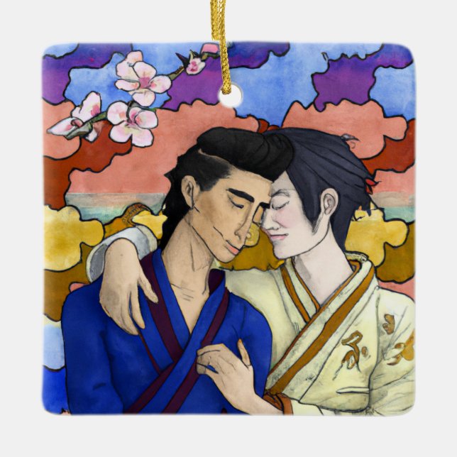 Gay Couple im Stil der japanischen Kunst Ukiyo-e Keramikornament (Vorderseite)