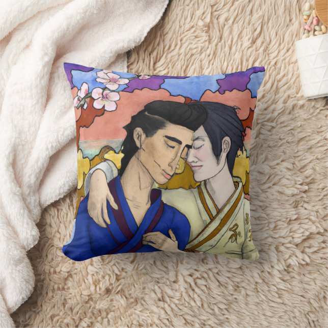 Gay Couple im Stil der japanischen Kunst Ukiyo-e Kissen (Decke)
