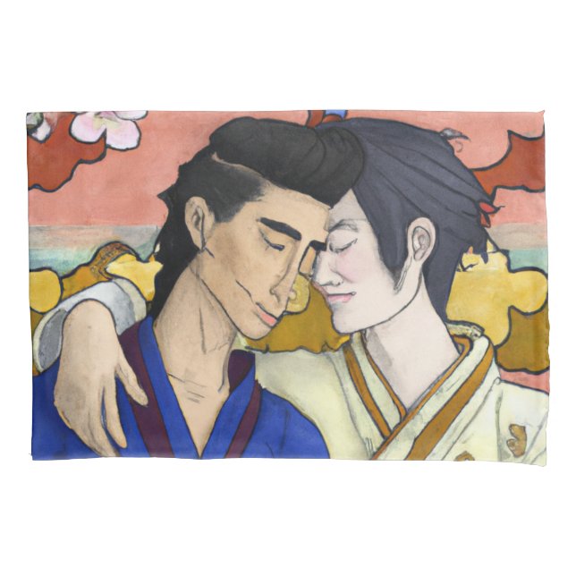 Gay Couple im Stil der japanischen Kunst Ukiyo-e Kissenbezug (Vorderseite)