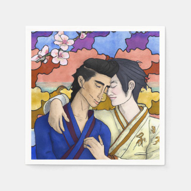 Gay Couple im Stil der japanischen Kunst Ukiyo-e Serviette (Vorderseite)