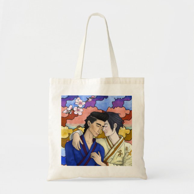 Gay Couple im Stil der japanischen Kunst Ukiyo-e Tragetasche (Vorne)
