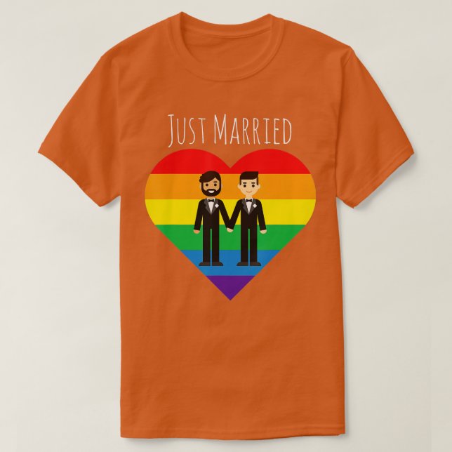 Gay Couple Just Married Rainbow LGBT Wedding T-Shirt (Design vorne)