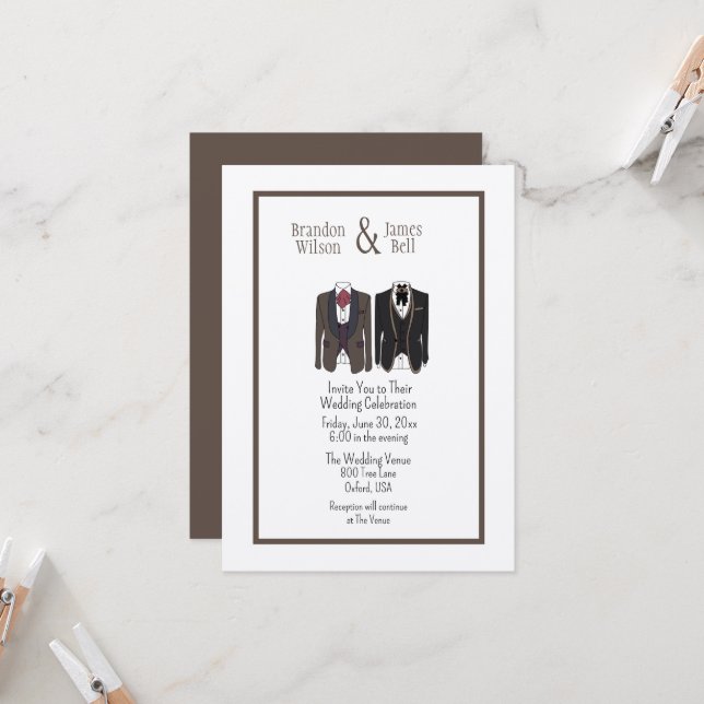 Gay Couple Tuxedos Wedding Einladung (Vorderseite/Rückseite Beispiel)