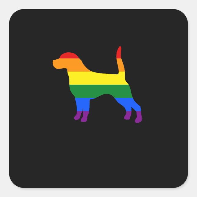 Gay Dog Beagle Rainbow Gay Pride Flag Quadratischer Aufkleber (Vorderseite)