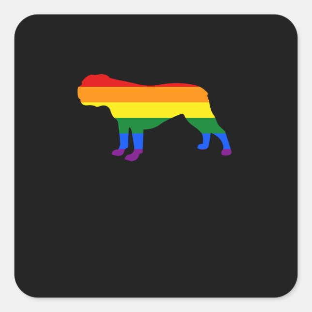 Gay Dogs Bulldog Rainbow Gay Pride Flag Quadratischer Aufkleber (Vorderseite)
