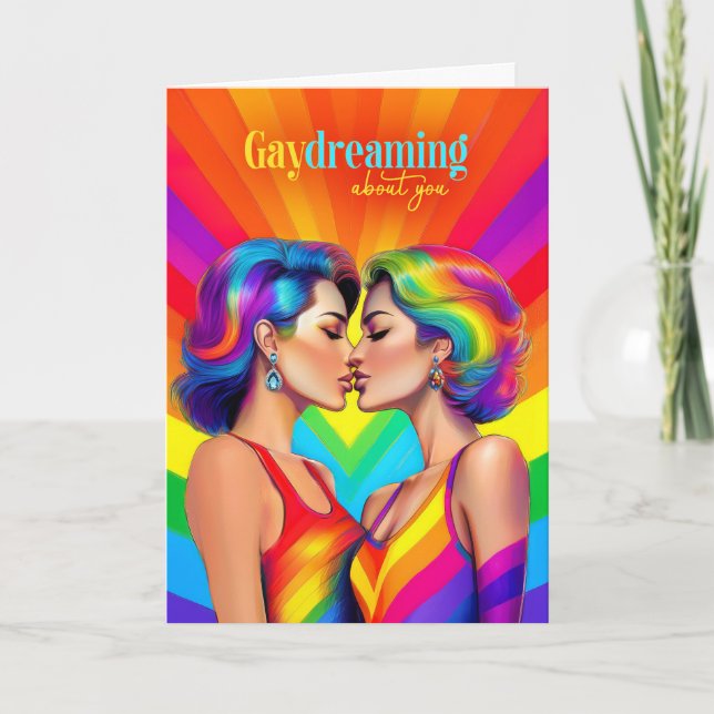 Gay Dreaming Lesbian Couple Rainbow Karte (Vorderseite)