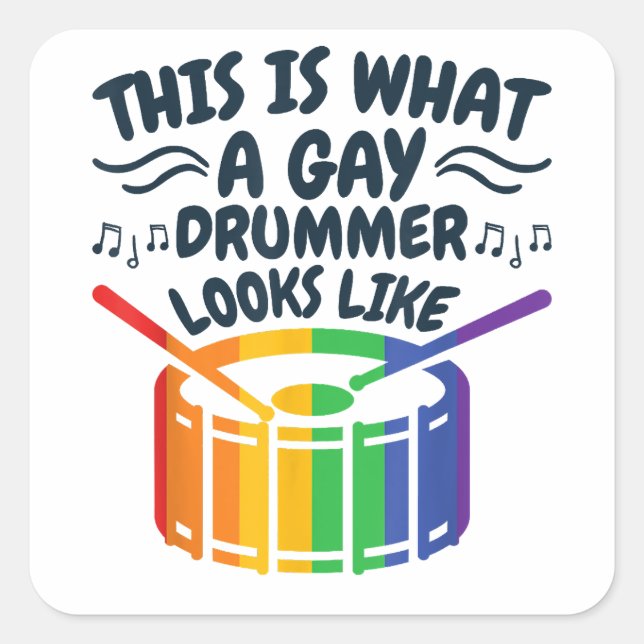 Gay Drummer Gay Pride Monat LGBTQ Regenbogen Quadratischer Aufkleber (Vorderseite)