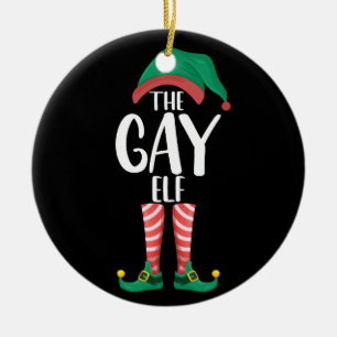 Gay Elf LGTBQ Matching Family Christmas Party Keramik Ornament